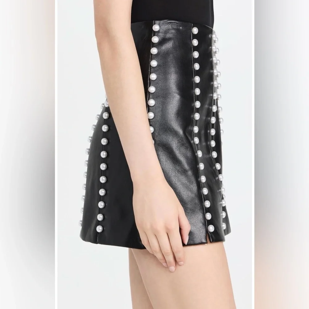 ALICE + OLIVHA LECIA EMBELLISHED VEGAN LEATHER MINI SKIRT SIZE 2 - Picture 5 of 6